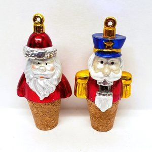 Unused Set x2 Christmas Wine Stoppers Santa Nutcracker Ornament Movable Lot
